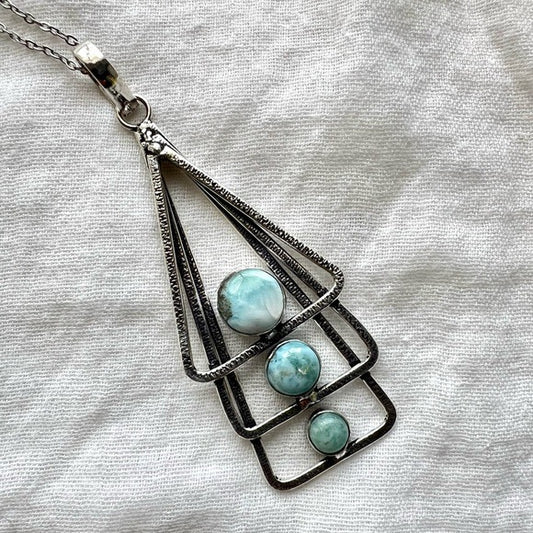 925 Simpler Modern Triple Larimar Necklace Pendant