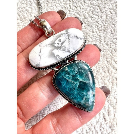 925 Calming Howlite + Blue Apatite Pendant Necklace