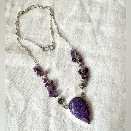 925 Crown Chakra Charoite + Amethyst Necklace