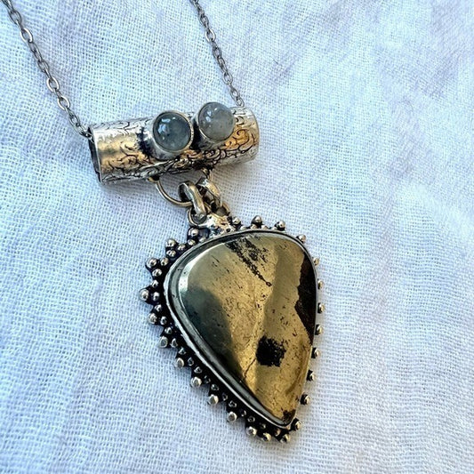 925 OOAK! Pyrite + Labradorite Pendant Necklace