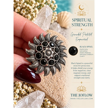 925 Spiritual Strength Black Spinel Modern Sun Ring 8.25