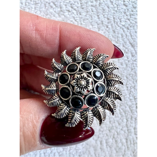 925 Spiritual Strength Black Spinel Modern Sun Ring 8.25