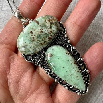 925 Meditation Boulder Chrysoprase Pendant Necklace