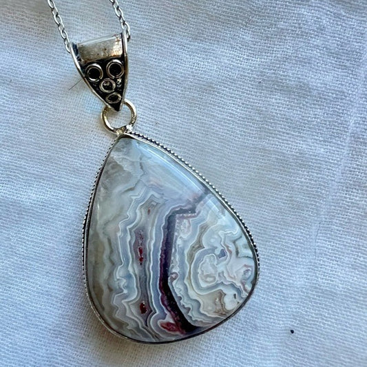925 Stunning! Crazy Lace Agate Laguna Pendant Necklace