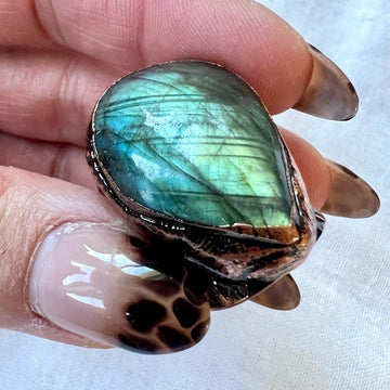 Dragons Eye FIRE FLASH Labradorite Ring - Sz Adjustable.
