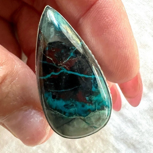 925 Truth Stone Chrysocolla Teardrop Ring 8.25
