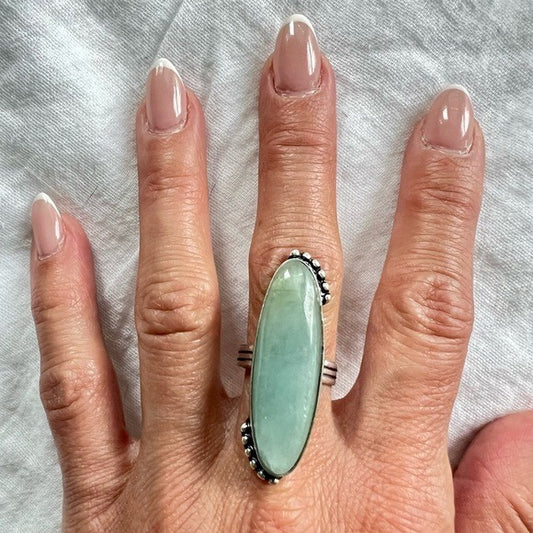 925 Long Elegant Aquamarine Ring 7.25