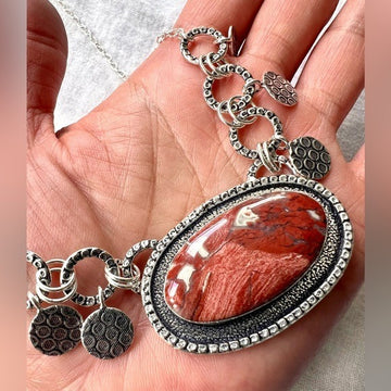 925 STUNNING! Rich Red Jasper Ornamental Necklace