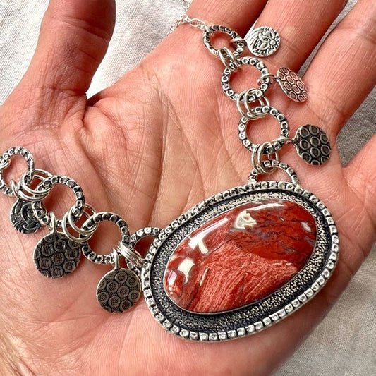 925 STUNNING! Rich Red Jasper Ornamental Necklace