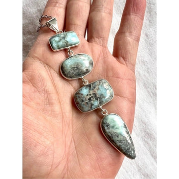 925 Long Cleavage 4 Stone LARIMAR Pendant Necklace