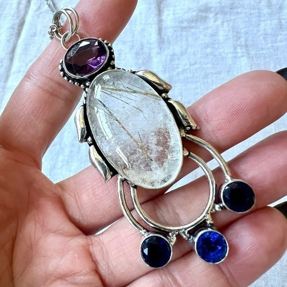 925 Illuminator Gold Rutilated Rutile Quartz Pendant Necklace