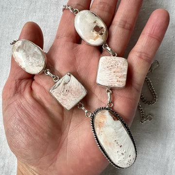 925 Inner Peace Scolecite w/ Peach Stillbite Necklace