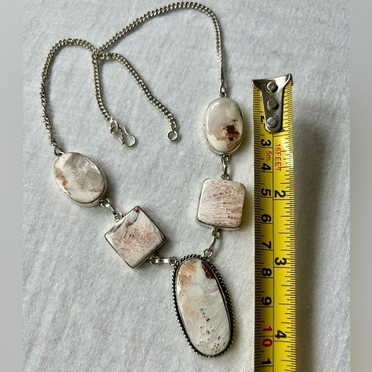 925 Inner Peace Scolecite w/ Peach Stillbite Necklace