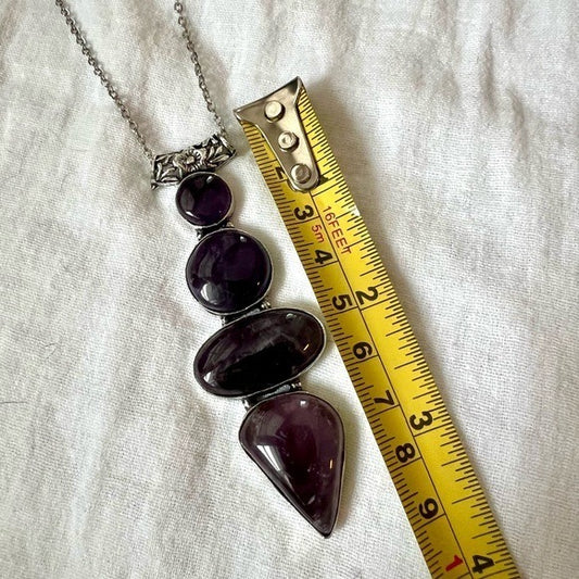 925 WOW!! Gorgeous 4 Stone Lone AMETHYST Pendant Necklace