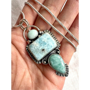 925 Cloud Like Caribbean Larimar Pendant Necklace