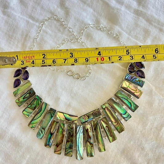 925 GODDESS Healing Abalone Shell Bib Collar Necklace