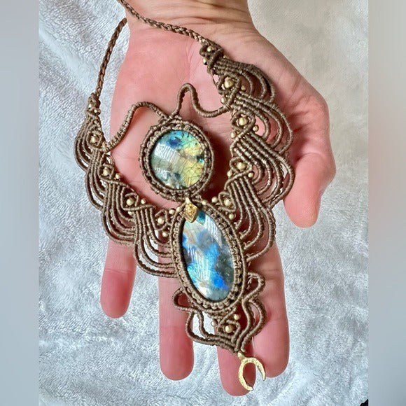 Artisan Hemp Flash Labradorite Angel Necklace