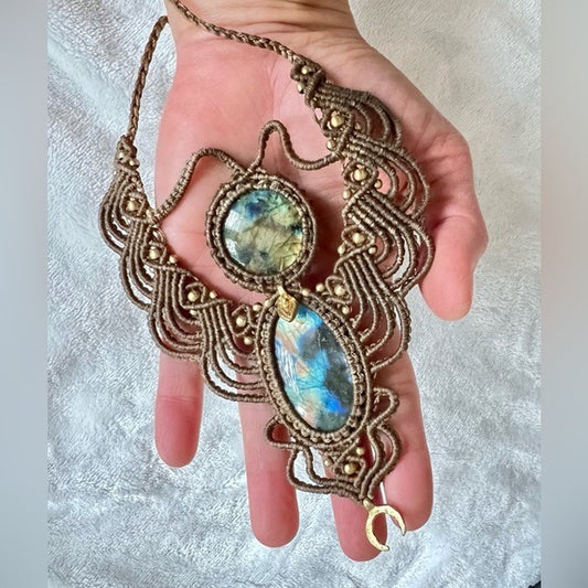 Artisan Hemp Flash Labradorite Angel Necklace