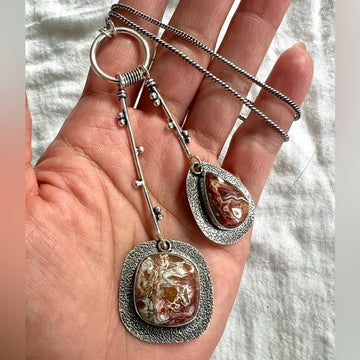 925 OOAK Crazy Lace Agate Lariat Style Necklace
