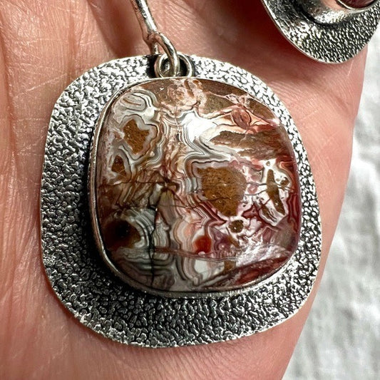 925 OOAK Crazy Lace Agate Lariat Style Necklace