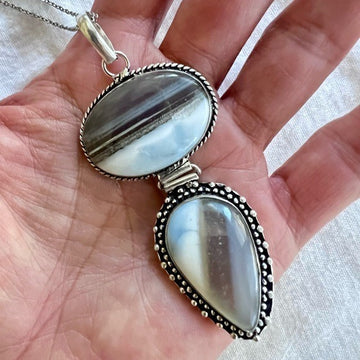 925 GORGEOUS! Double Ornate Owyhee Opal Necklace Pendant