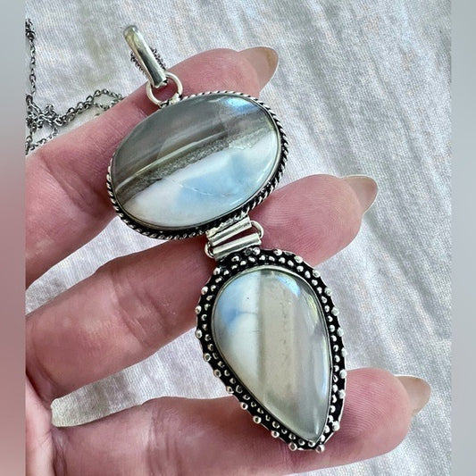 925 GORGEOUS! Double Ornate Owyhee Opal Necklace Pendant