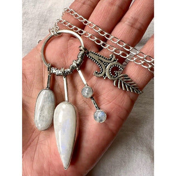 925 OMG GORGEOUS! Rainbow Flash Moonstone CHARM Necklace Pendant