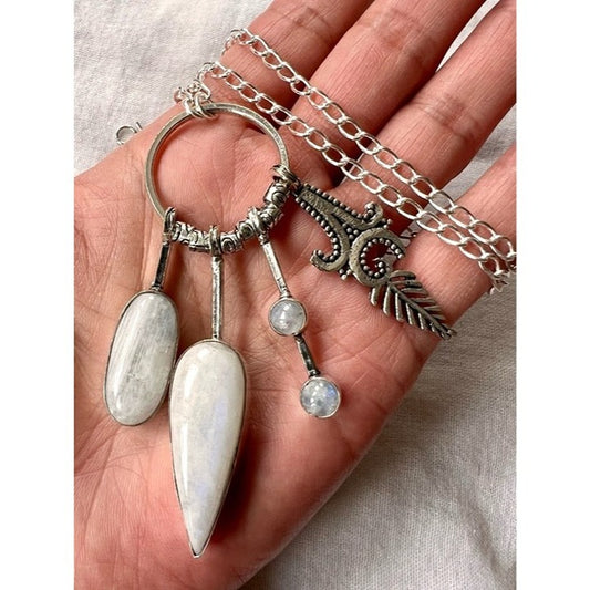 925 OMG GORGEOUS! Rainbow Flash Moonstone CHARM Necklace Pendant