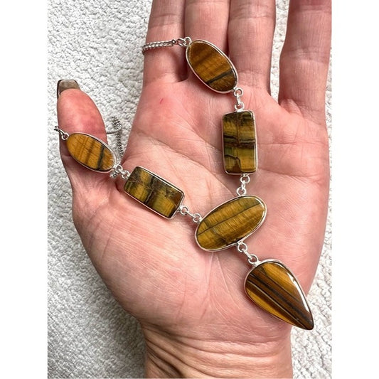 925 Courage Stone Tigers Eye 6 Stone Necklace