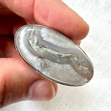 925 Misty Earth Moss Agate Vein Ring 7