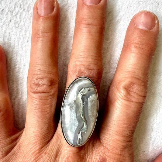 925 Misty Earth Moss Agate Vein Ring 7