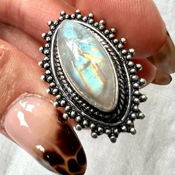 925 OMG WOW! Super Gorg! Rainbow FLASH Moonstone Ring 7.25