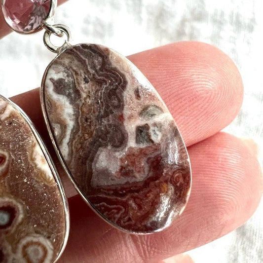 925 Playful Crazy Lace Agate + Morganite Earrings