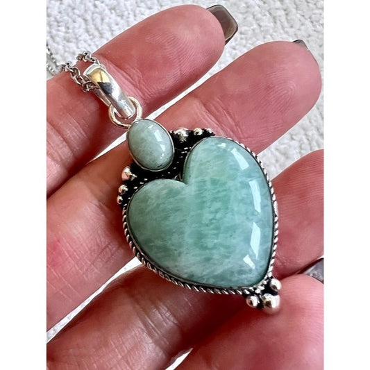 925 Divine Flow AMAZONITE Heart ❤️ Pendant Necklace