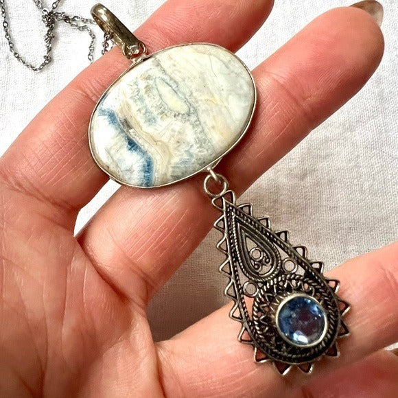 925 Angelic Blue Lace Agate Pendant Necklace