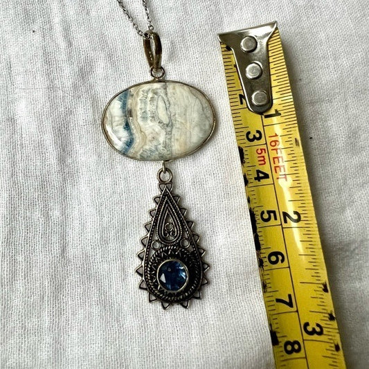 925 Angelic Blue Lace Agate Pendant Necklace