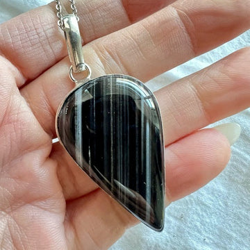 925 Negativity Shield Black Banded Onyx Pendant Necklace