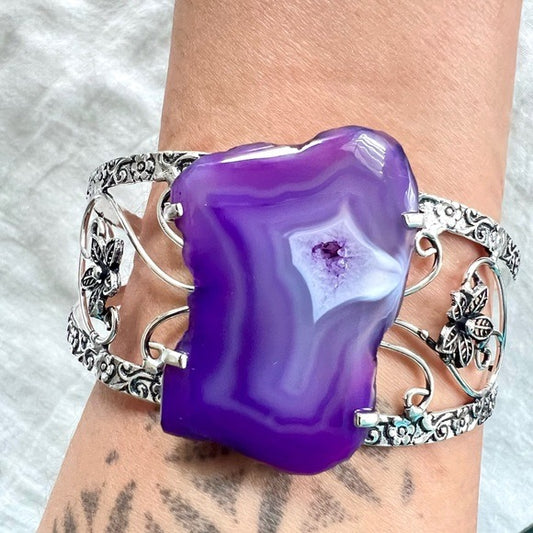 925 Violet Solar Window Micro Quartz Cuff Bracelet