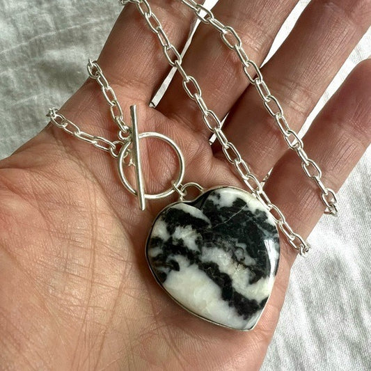 925 Wild Buffalo Jasper HEART ❤️ Toggle Necklace Pendant