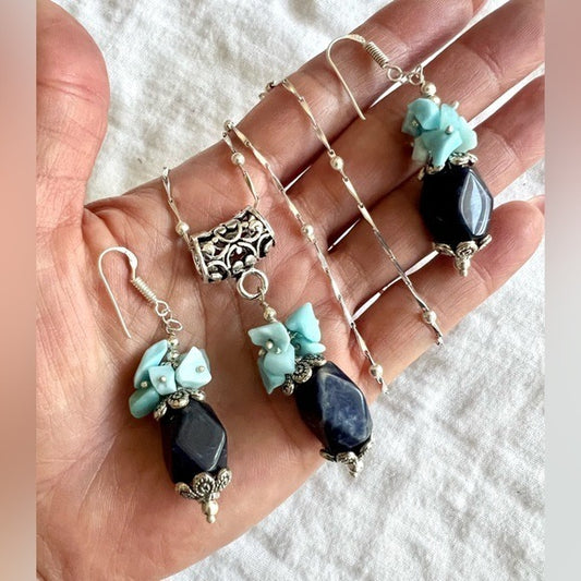 925 OMG OMG Gorgeous! Sodalite + Smithsonite Necklace + Earrings Set