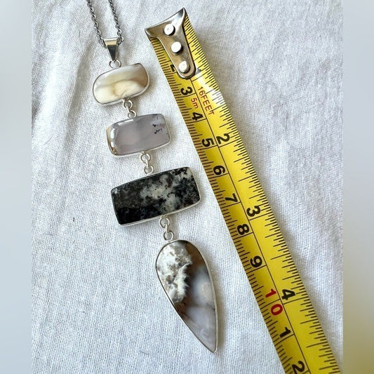 925 EARTH ENERGY Moss Dendrite Agate Cleavage Pendant Necklace