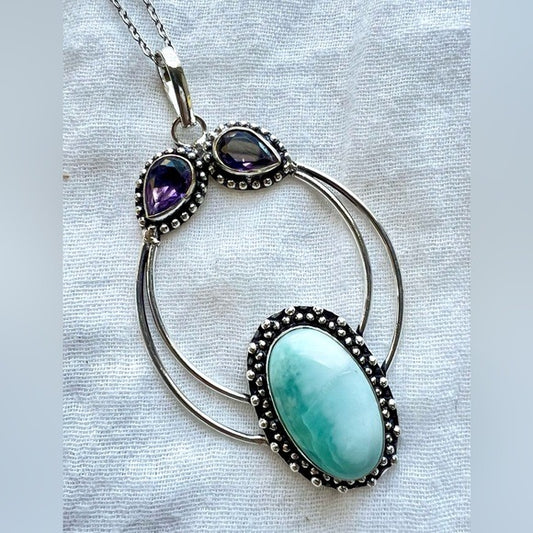 925 Calming Caribbean Arched Pendant Necklace