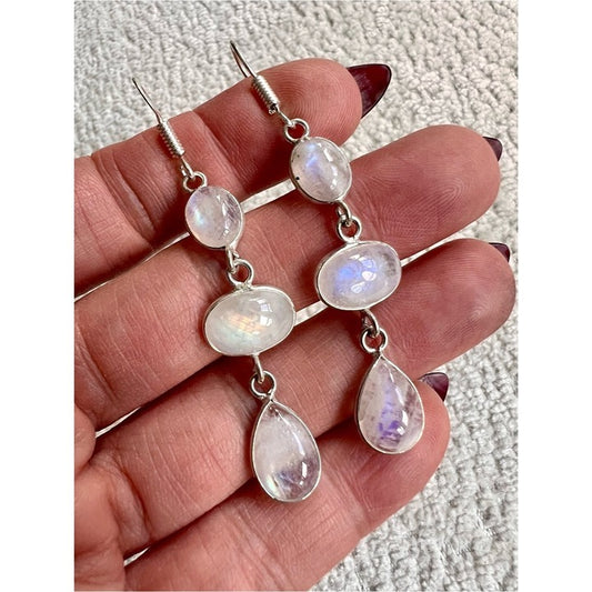 925 C New Beginnings Rainbow Flash Moonstone Earrings