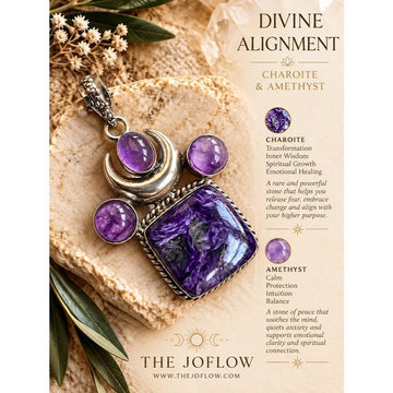 925 Divine Alignment CHAROITE + AMETHYST Lunar Moon Pendant Necklace