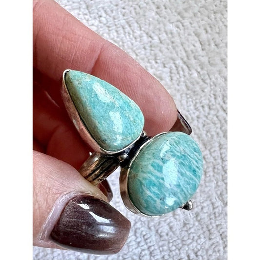 925 Sea Mist AMAZONITE Double Stone Ring 6.5