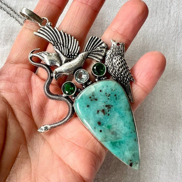 925 Massive! Divine Feminine Chrysocolla Snake Serpent Pendant Necklace