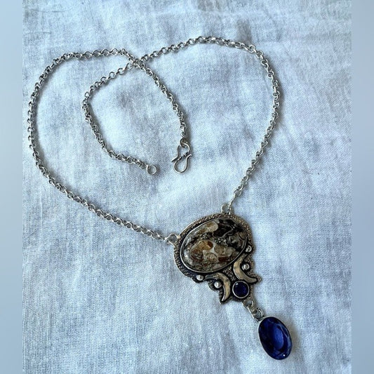 925 WOW WOW! Turitella Fossil Luna Moon Necklace