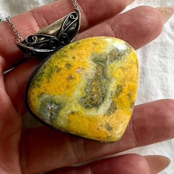 925 Life Purpose Bumble Bee Jasper Pendant Necklace