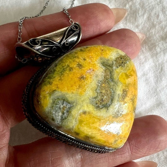 925 Life Purpose Bumble Bee Jasper Pendant Necklace