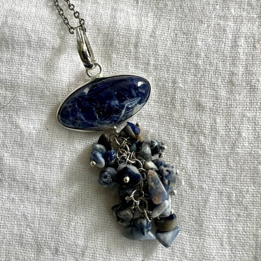 925 Spiritual Sodalite Dangle Chandelier Necklace Pendant